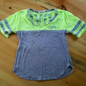 Love Graphic Two-Tone Tee in Neon Yellow and Gray